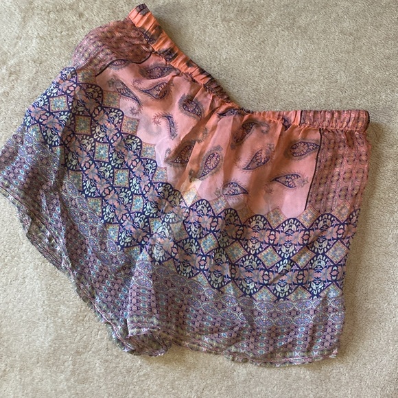 GYPSY05 Boho,100%Silk Sheer Paisley Drawstring Waist Pocket Shorts - Picture 7 of 17